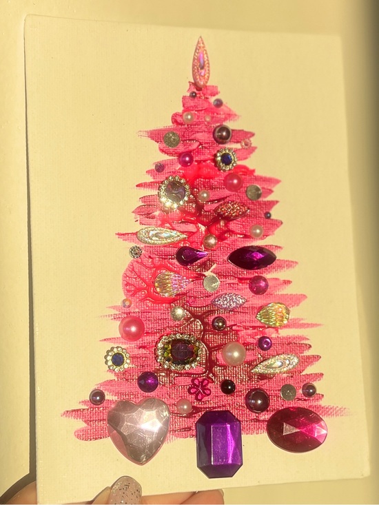 Handmade Other - Handmade Textured Pink Christmas Tree Art – 5x7" (12.7x17.8 cm) Canvas Board